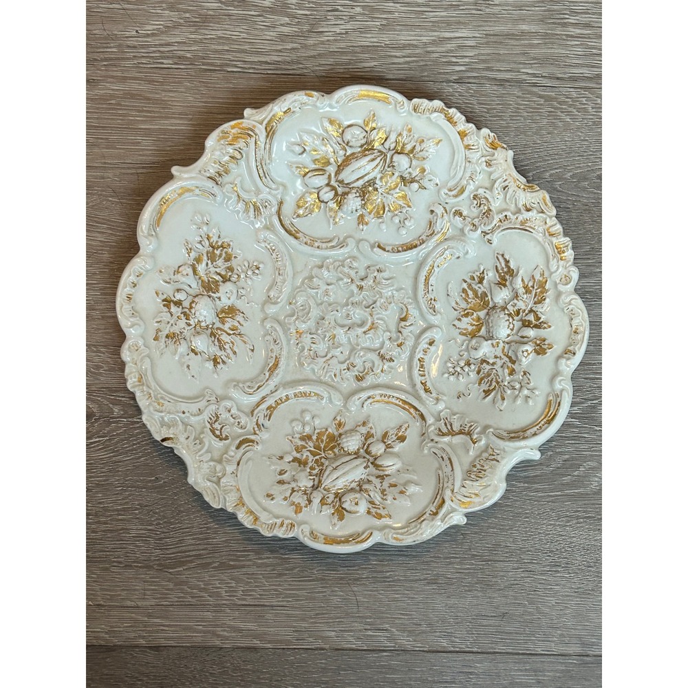 Meissen Leuteritz Rococo Relief Gold Fruit Cabinet Plate 9" Antique Molded
